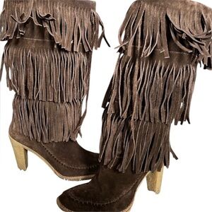 Michael Kors Brown Fringe Heeled Boots
